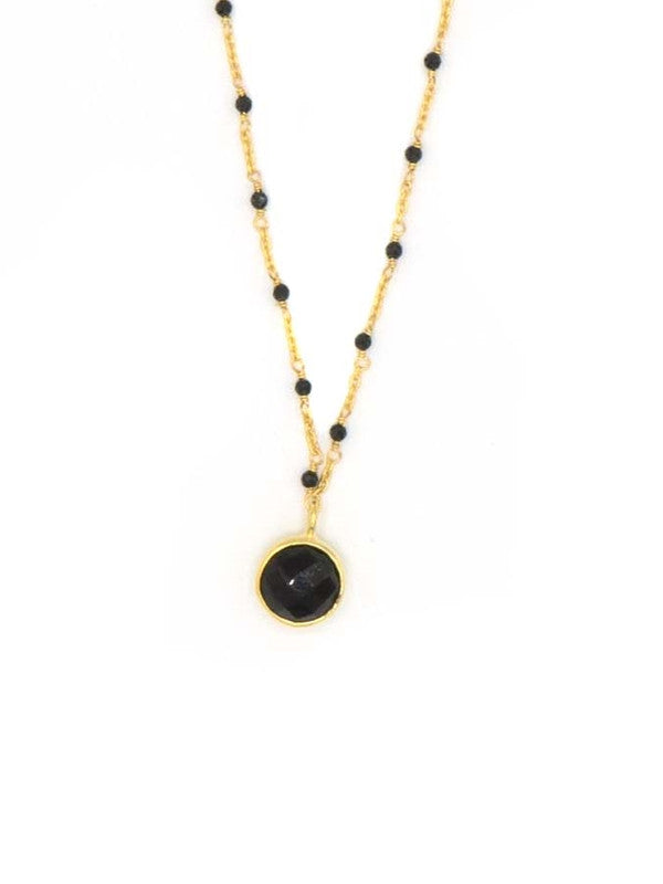 Black Beaded Gold Drop Necklace