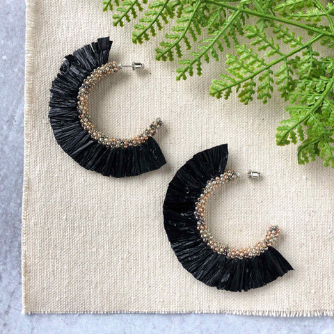 Raffia Noir Fringe Hoops