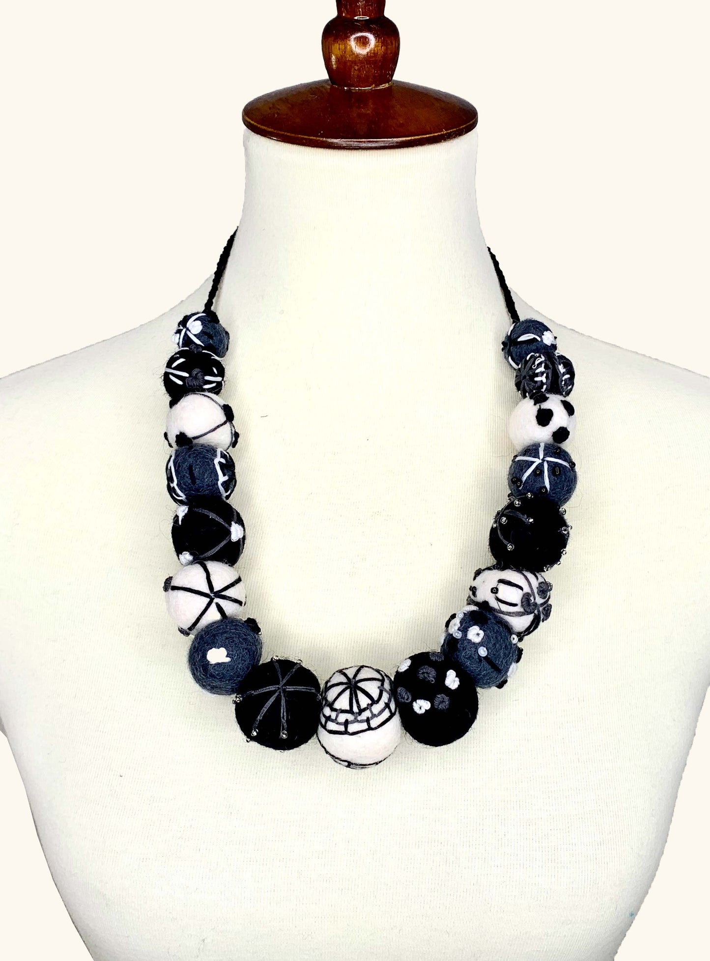 Black & White Felted Bead Necklace