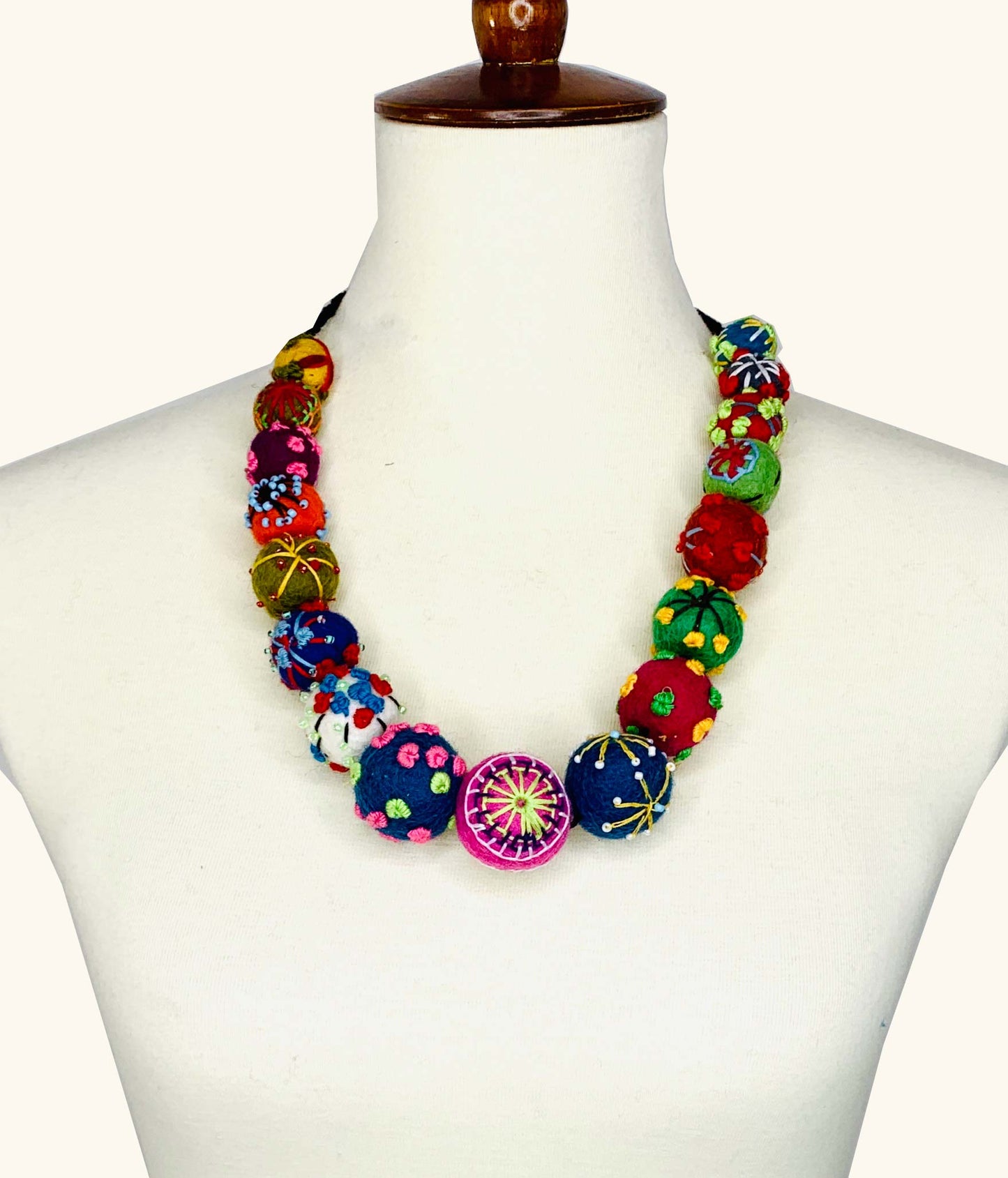 Multi-Colored Felt Bead Necklace
