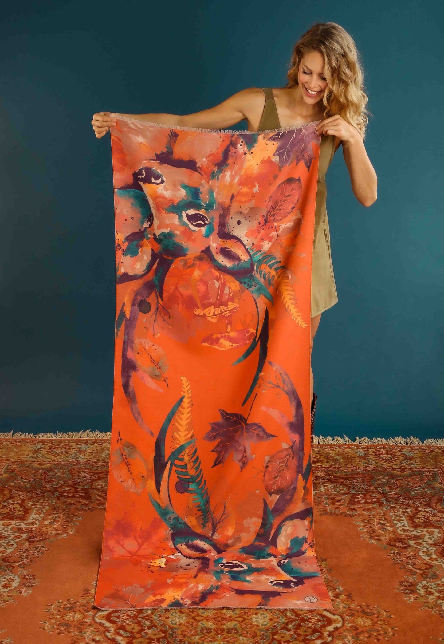 Tangerine Floral Stag Scarf
