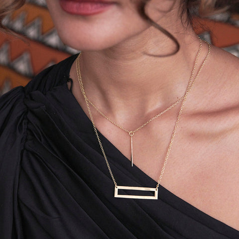 Cutout Rectangular Pendant Necklace