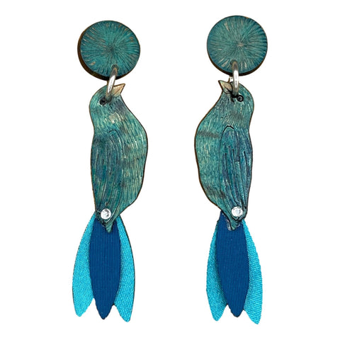 Large Blue Bird Earrings