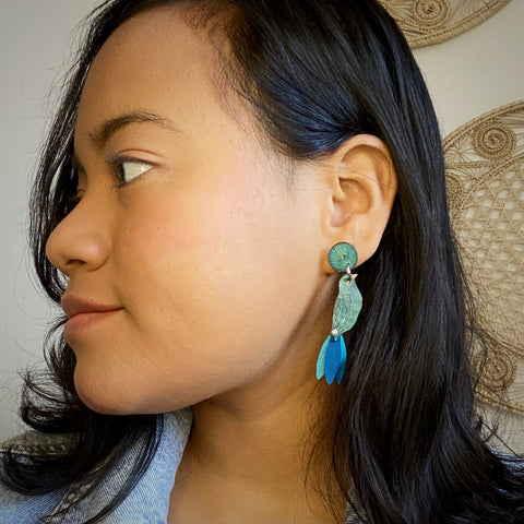 Large Blue Bird Earrings