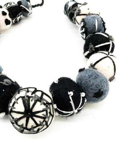 Black & White Felted Bead Necklace