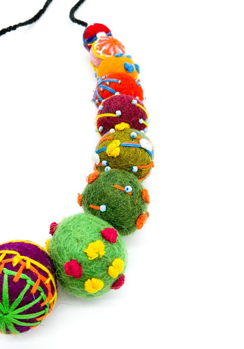 Multi-Colored Felt Bead Necklace