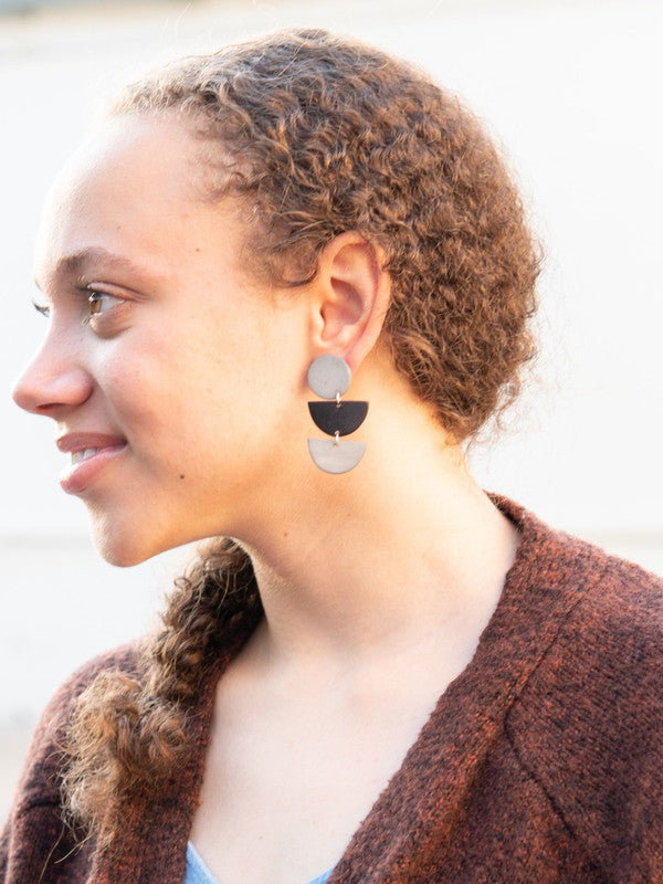 Dark Half Moon Stacked Earrings